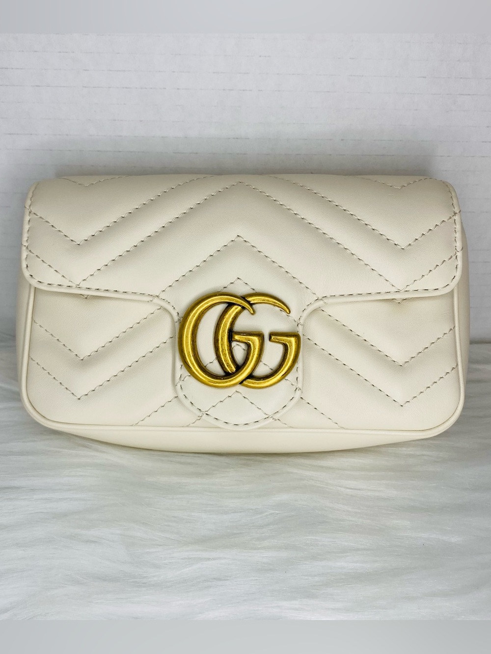 Gucci Marmont mini Cream Quilted Leather Crossbody with Gold Double G